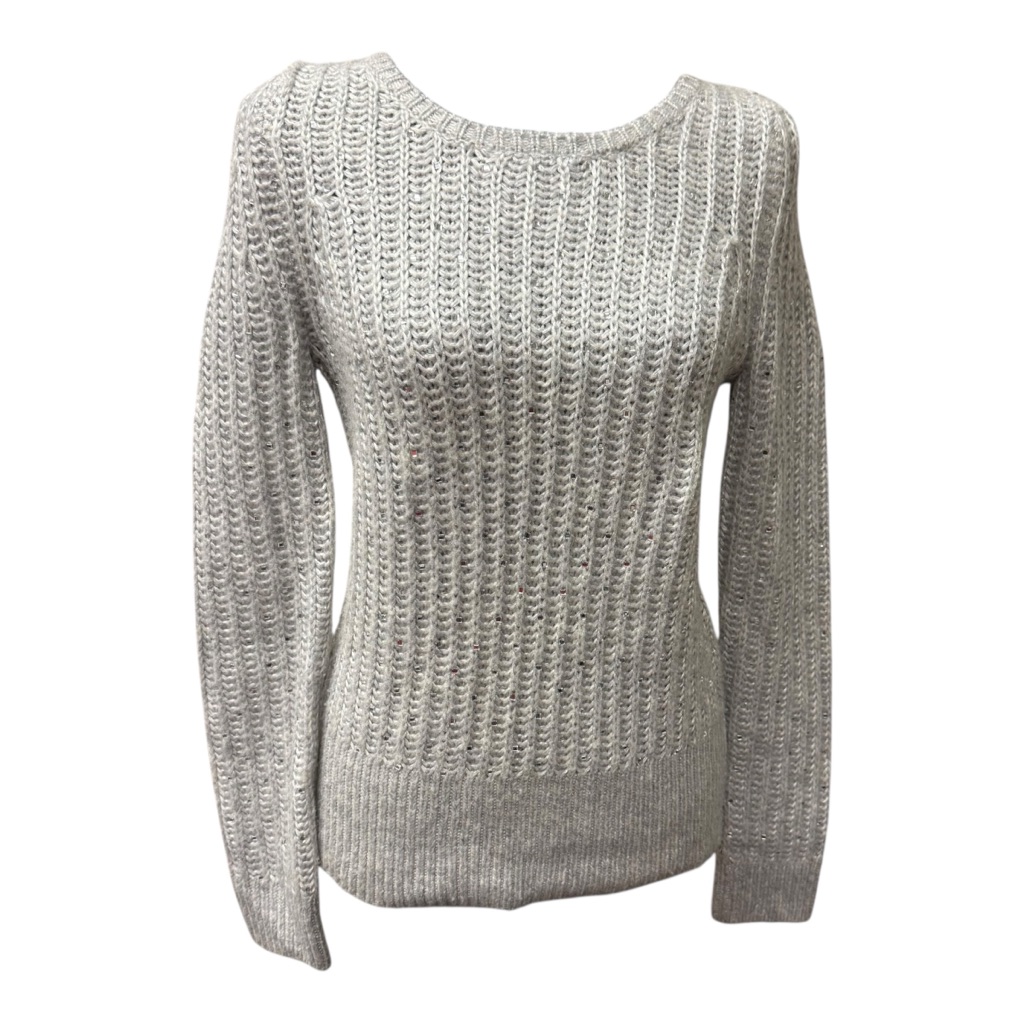 White House Black Market Silver Gray Ribbed Knit Sweater Soft Cozy Xs Top